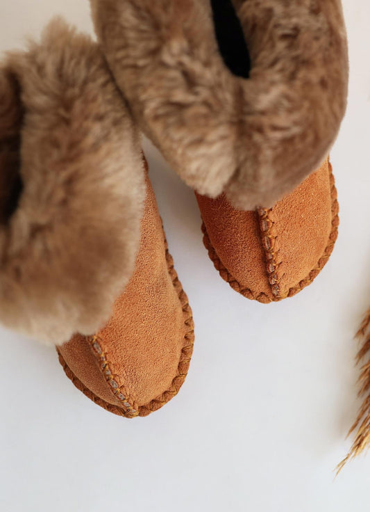 Booties Leder Braun (echtes Lammfell)