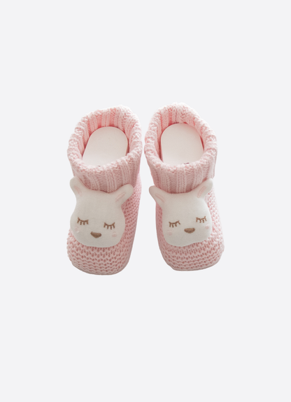 BIO STRICK-BABYSCHÜHCHEN MIT FIGUR – ROSA HÄSCHEN