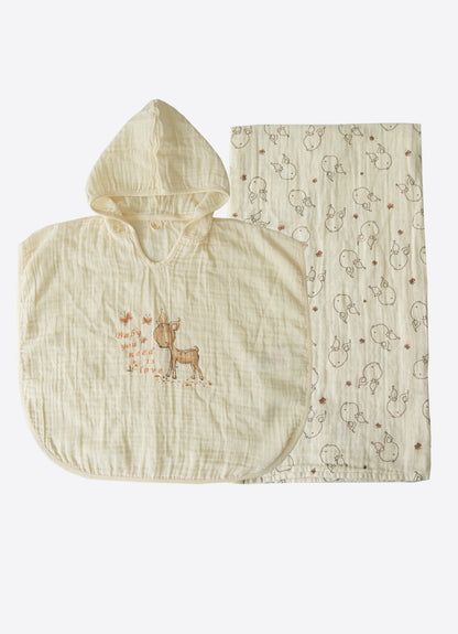 Organic Muslin Poncho-Bademantel & Decken-Set