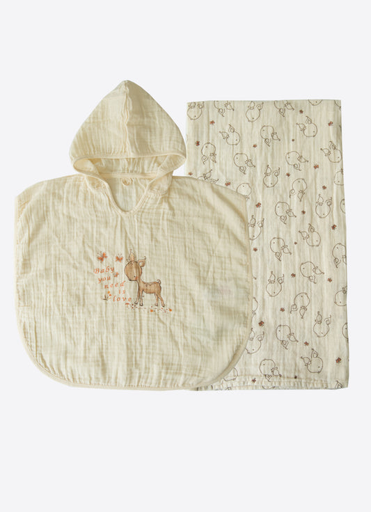 Organic Muslin Poncho-Bademantel & Decken-Set