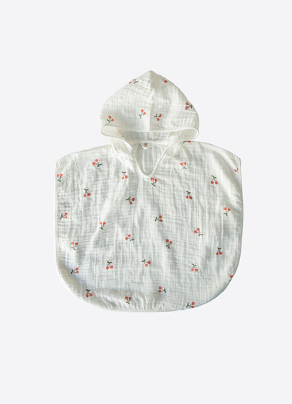 Organic Muslin Poncho-Bademantel Cherry
