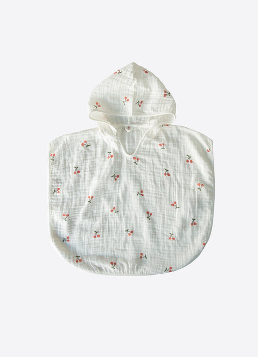Organic Muslin Poncho-Bademantel Cherry