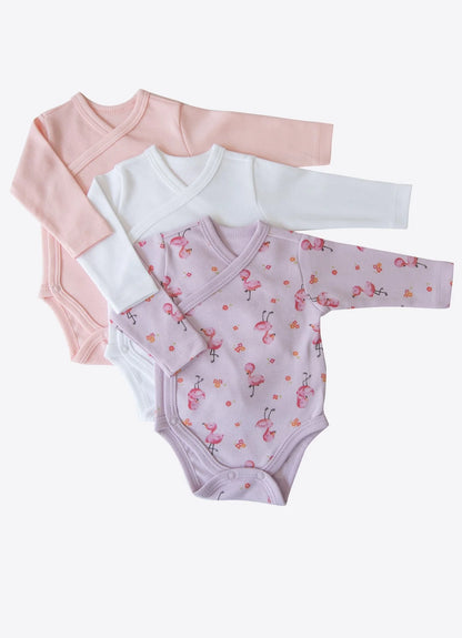 Organic Flamingo Langarm Wickel-Body 3er Set
